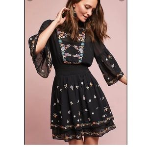 Anthropologie Maeve Anfisa Black Floral Embroidered Tunic Dress